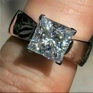 2 Ct Lab Created Princess Cut Diamond Size 7 Sterling Silver